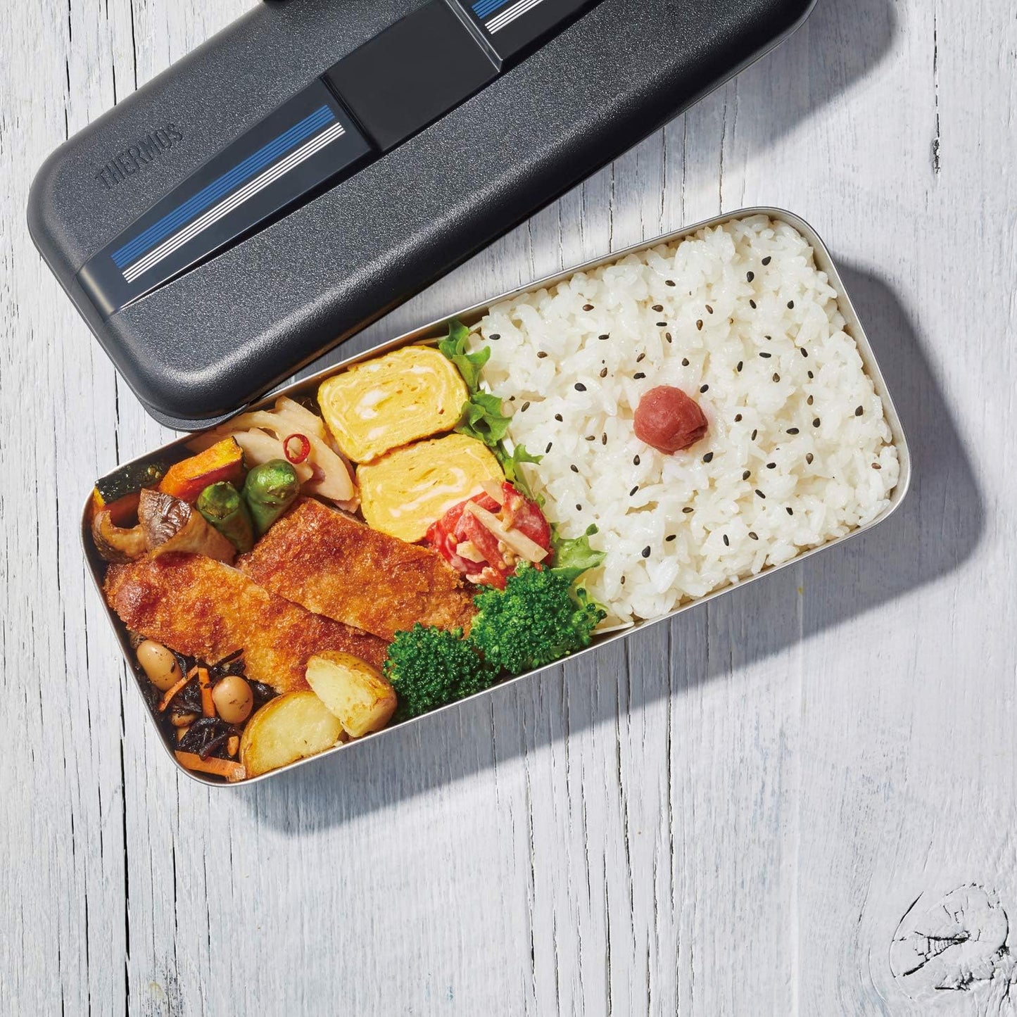 Thermos Stainless Steel Fresh Lunch Box, 23.7 fl oz (700 ml), Line Black DSD-704 L-BK