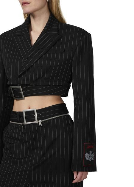 JEAN PAUL GAULTIER ピンストライプ ウール製 クロップド テーラードジャケット、ジップオフベルト付き - Image 4