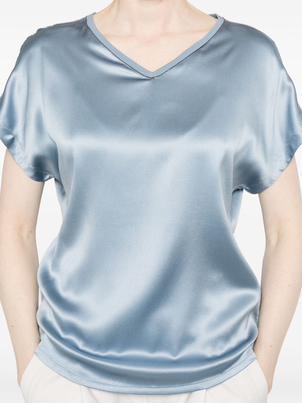 Brunello Cucinelli Silk V Necked Top - Image 4