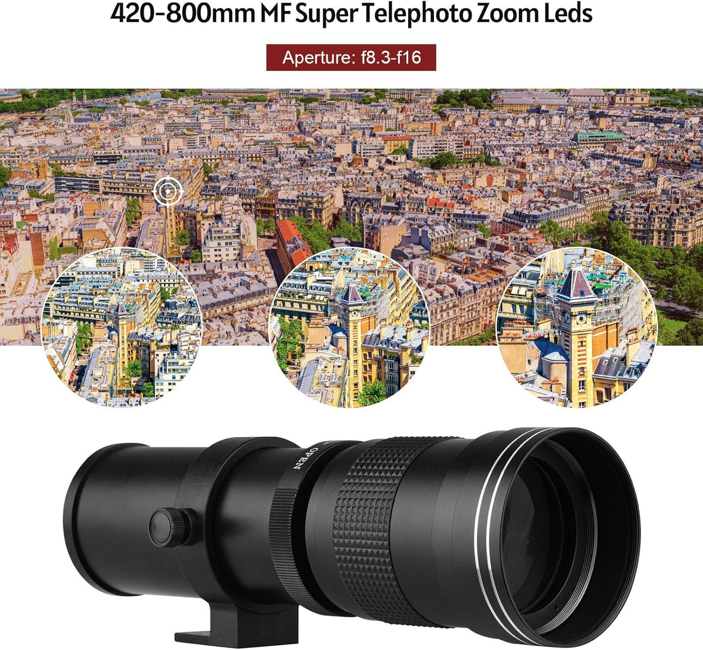LOUJIN Camera MF Super Telephoto Zoom Lens F/8.3-16 420-800mm T2 Mount (with AI Mount Adapter Ring) Universal 1/4 Screw Replacement for Nikon AI Mount D50 D90 D5100 D7000 D3 D5100 D3100 D3000D60