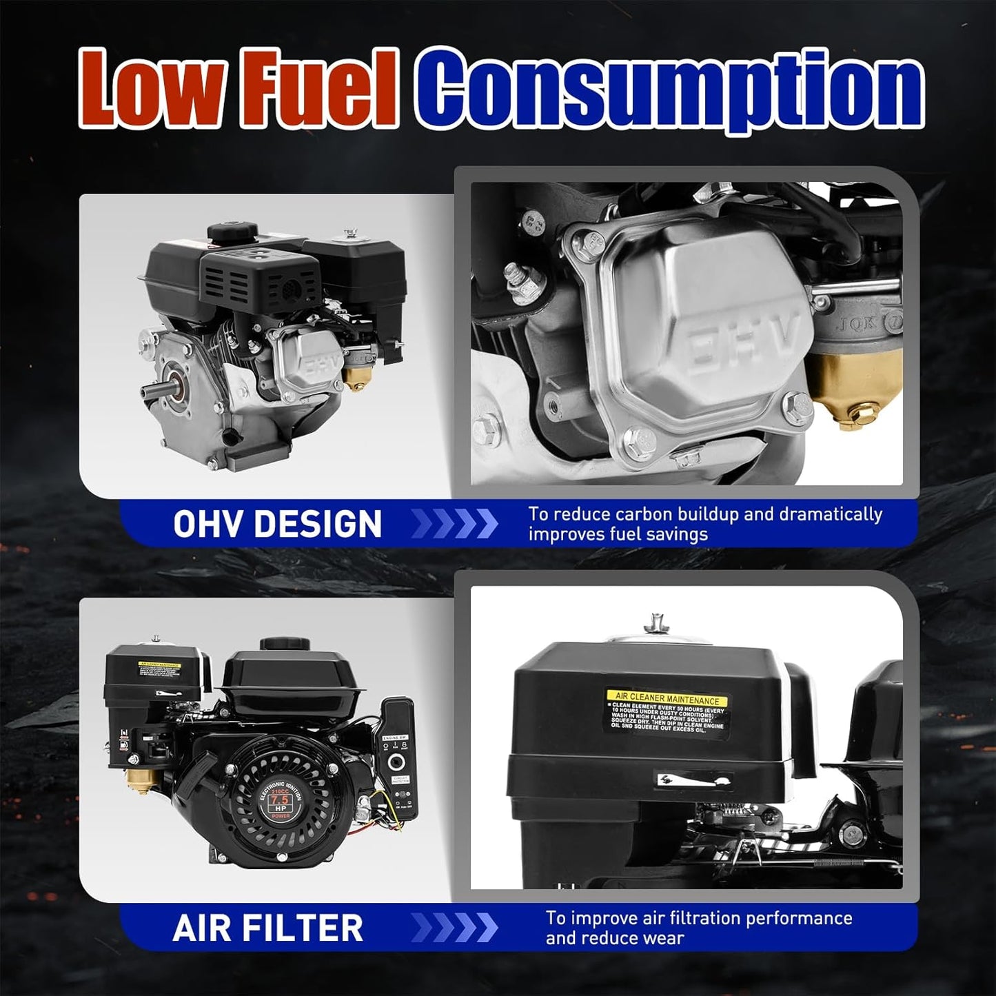 7.5 HP 4 Stroke Gas Engine Motor 212CC Electric Start Horizontal Engine Go Kart Engine Motor Portable Generator for Compressor Generator