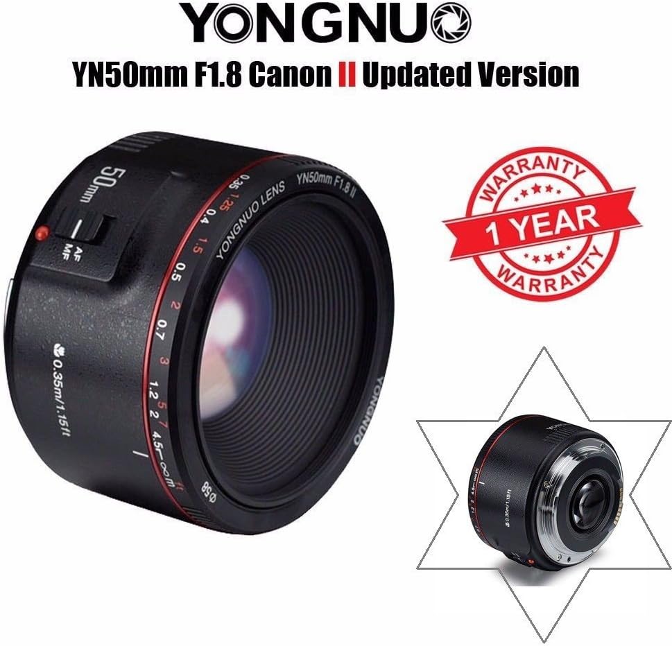 YONGNUO Canon YN50mm F1.8 II EF Mount Full Size RP/R5/R/1500D/80D/5DIV/5Dsr/7DII/5DIII/5DII/6D/650D/1200D/600D/600D/1100D/1000D/40D/500D/450D/33 50D/30 D/400D/10D/20D/300D...Compatible with Cameras