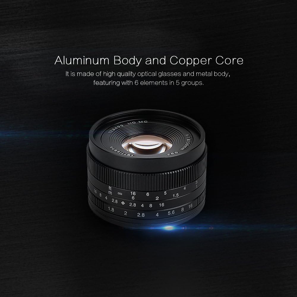 7artisans 50mm F1.8 APS-C Manual Focus Lens for Compact Mirrorless Cameras for Canon M1 M2 M3 M5 M6 M10 EOS-M Mount Black