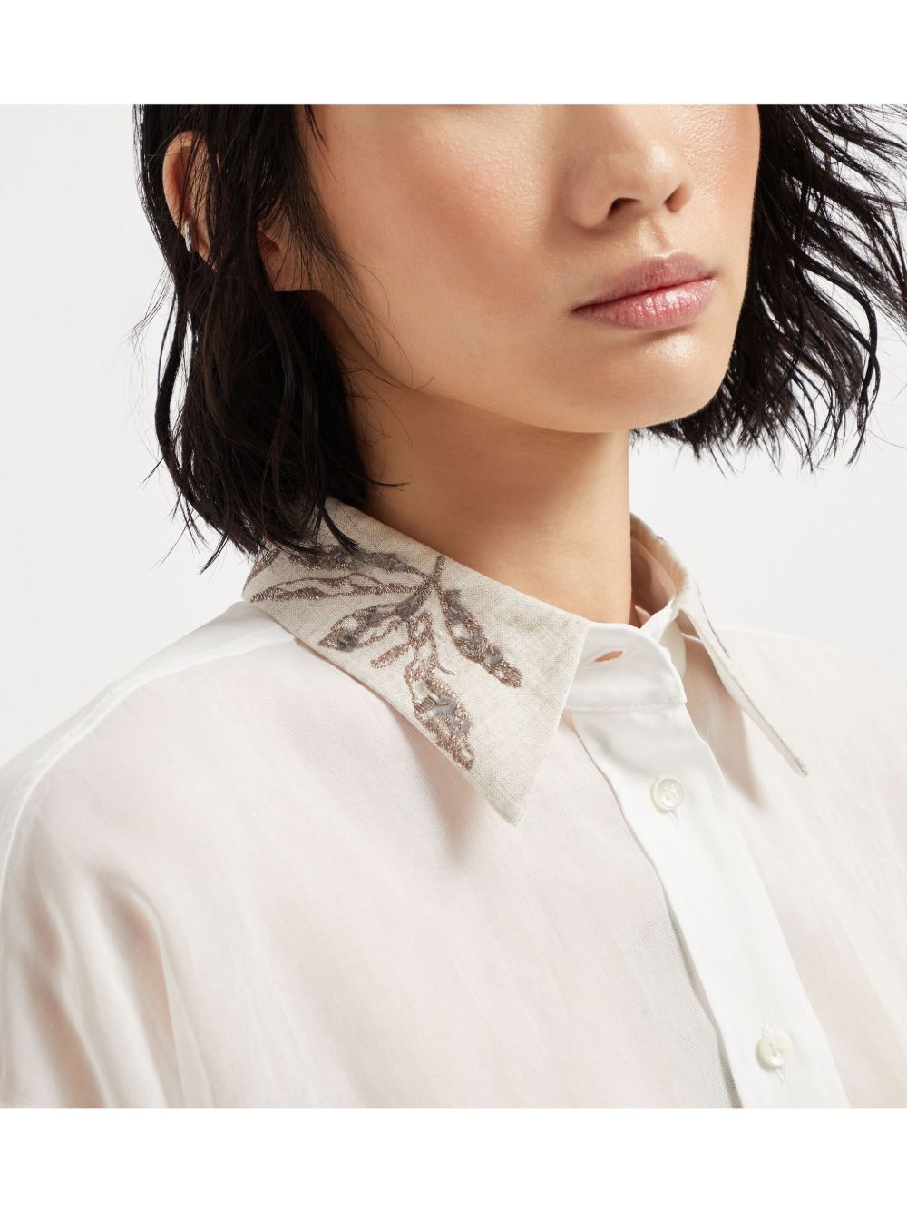 Brunello Cucinelli ブルネロ・クシネッリ・オーガンザ・コットン・シャツと刺繍付き - Image 4