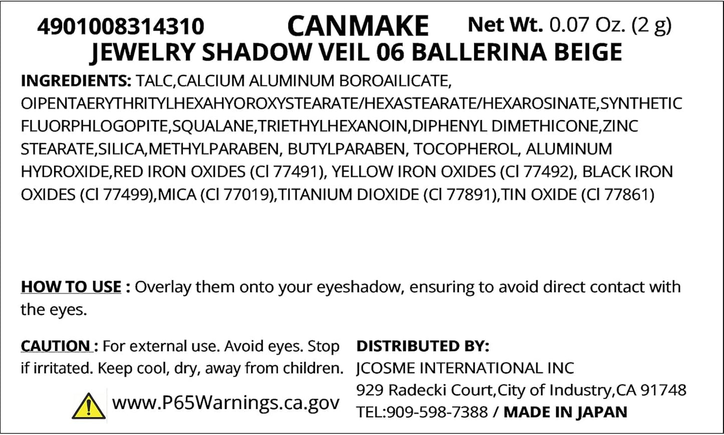 Canmake Palette Jewelry Shadow Veil 06 Ballerina Beige 1pc (x1)