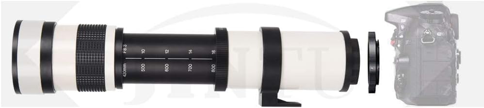 JINTU 420-1600mm f/8.3 HD Manual Telephoto Lens NEX E-mount a7r a7s a7 a6500 a6300 a6000 a5100 a5000 a3000 NEX-7 NEX-6 NEX-5T NEX-5N NEX-5R 3N Digital Mirrorless Camera White
