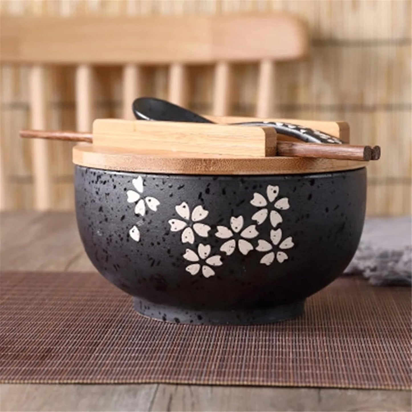 Tableware Udon Soba Noodle Bowl Instant Noodle Tableware Dining Room Tableware Salad Ceramic Bowl Restaurant Ramen Commercial Use (Color: Black, Size: One Size)