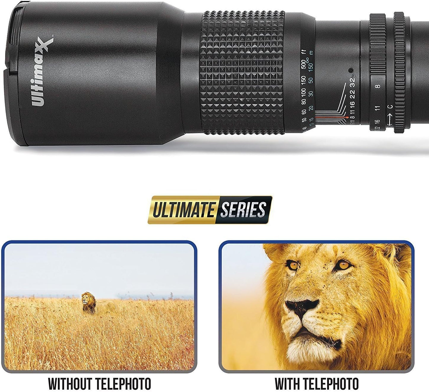 Ultimaxx 500mm/1000mm f/8 Multicoated Lens Kit D7200 D7100 D7000 D5500 D5300 D5200 D5100 D5000 D3300 D3200 D3100 D3000 D700 0 D60 0 D500 D90 D80 D70 D60 D50 and other Nikon DSLR Cameras