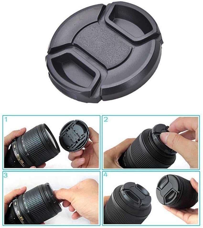 Center Pinch Snap Front Lens Cap Cover Plastic Universal 52/55/58/62/67/72/77mm Lens with Anti-lost Rope for Canon Nikon Ca