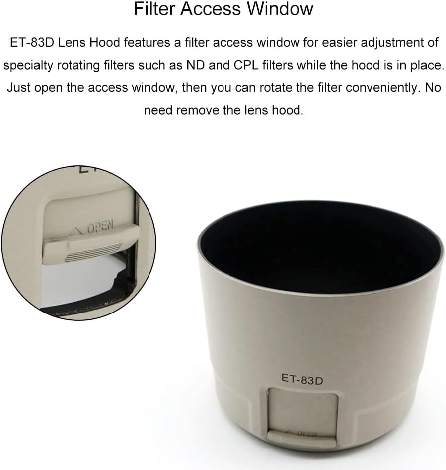 Toileum ET-83D Lens Hood (For Canon EF 100-400mm f/4.5-5.6L IS II USM Lenses) et-83d Bayonet Lens Hood Lens Shade Plastic (White)
