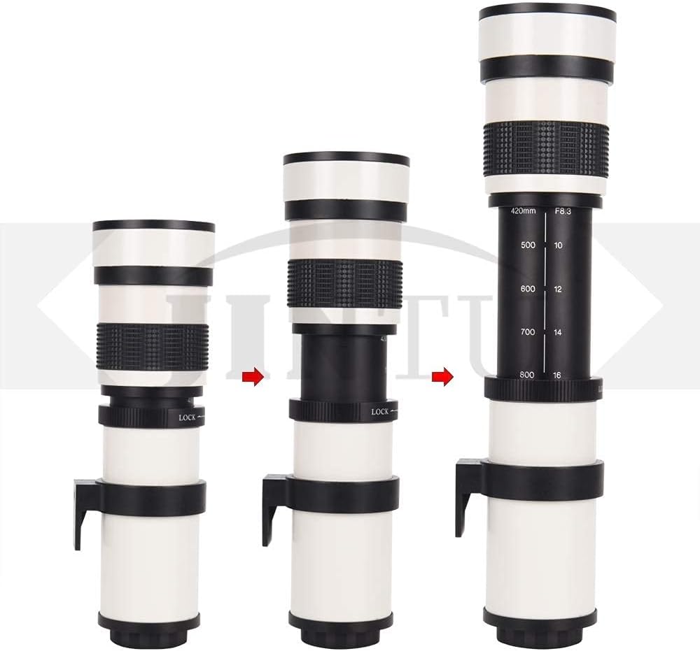 JINTU 420-1600mm f/8.3 HD Manual Telephoto Lens NEX E-mount a7r a7s a7 a6500 a6300 a6000 a5100 a5000 a3000 NEX-7 NEX-6 NEX-5T NEX-5N NEX-5R 3N Digital Mirrorless Camera White