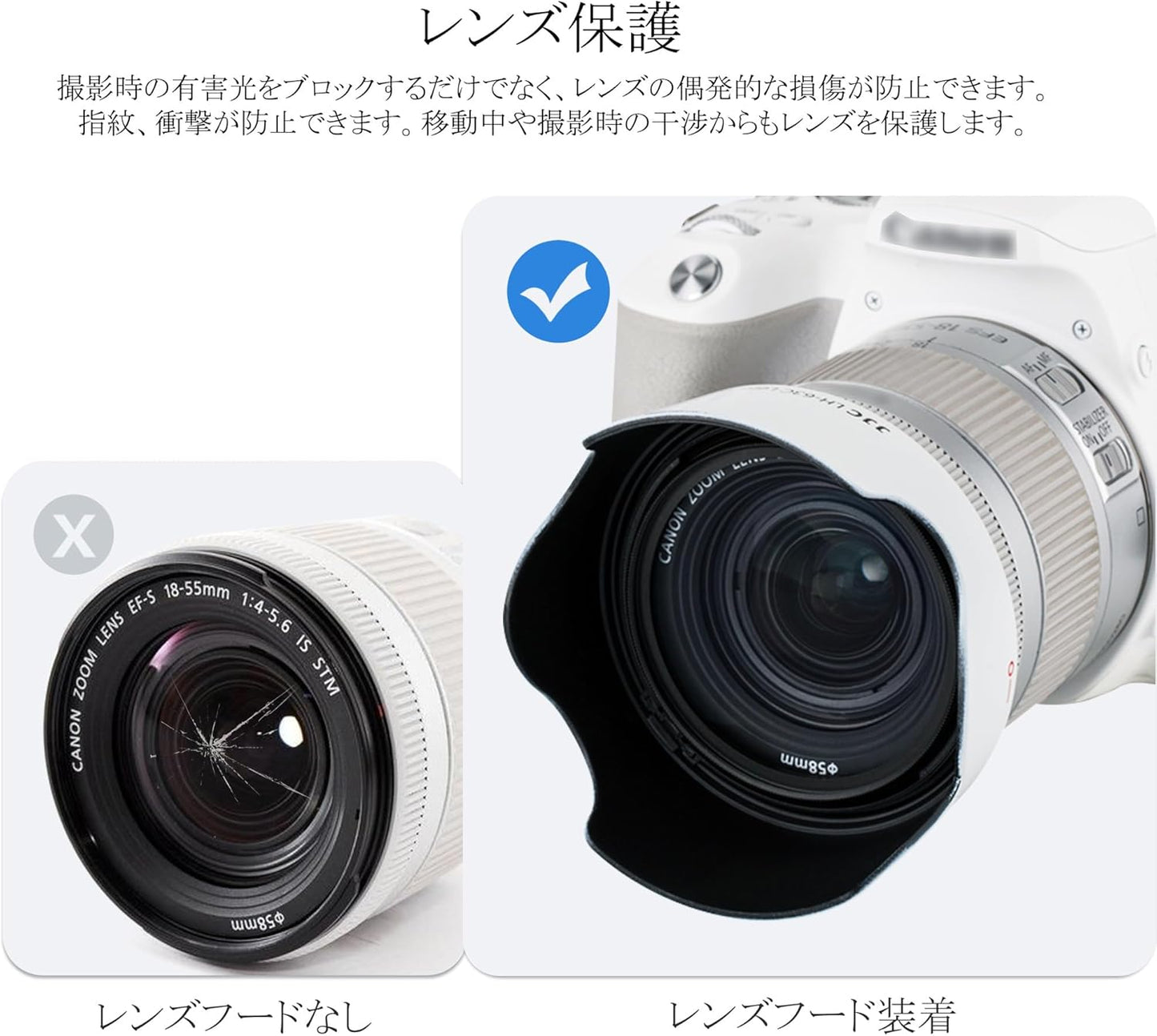 JJC Reversible Canon EW-63C Compatible Lens Shade for EF-S 18-55mm F3.5-5.6 IS STM & EF-S 18-55mm F4-5.6 IS STM Lens, White EOS Kiss X10i 90D Kiss X10 200DII 200D II 58mm Lens Hood and More