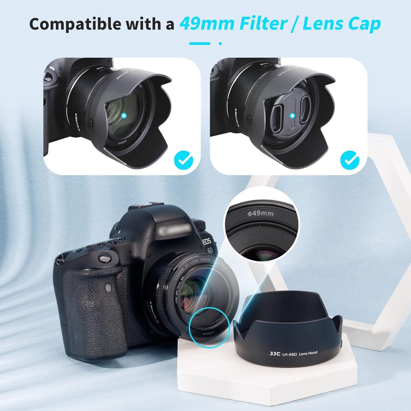 50mm Reversible Lens Hood Shade for Canon EF 50mm f/1.8 STM Lens Canon ES-68 Hood Tulip Flower Design Black