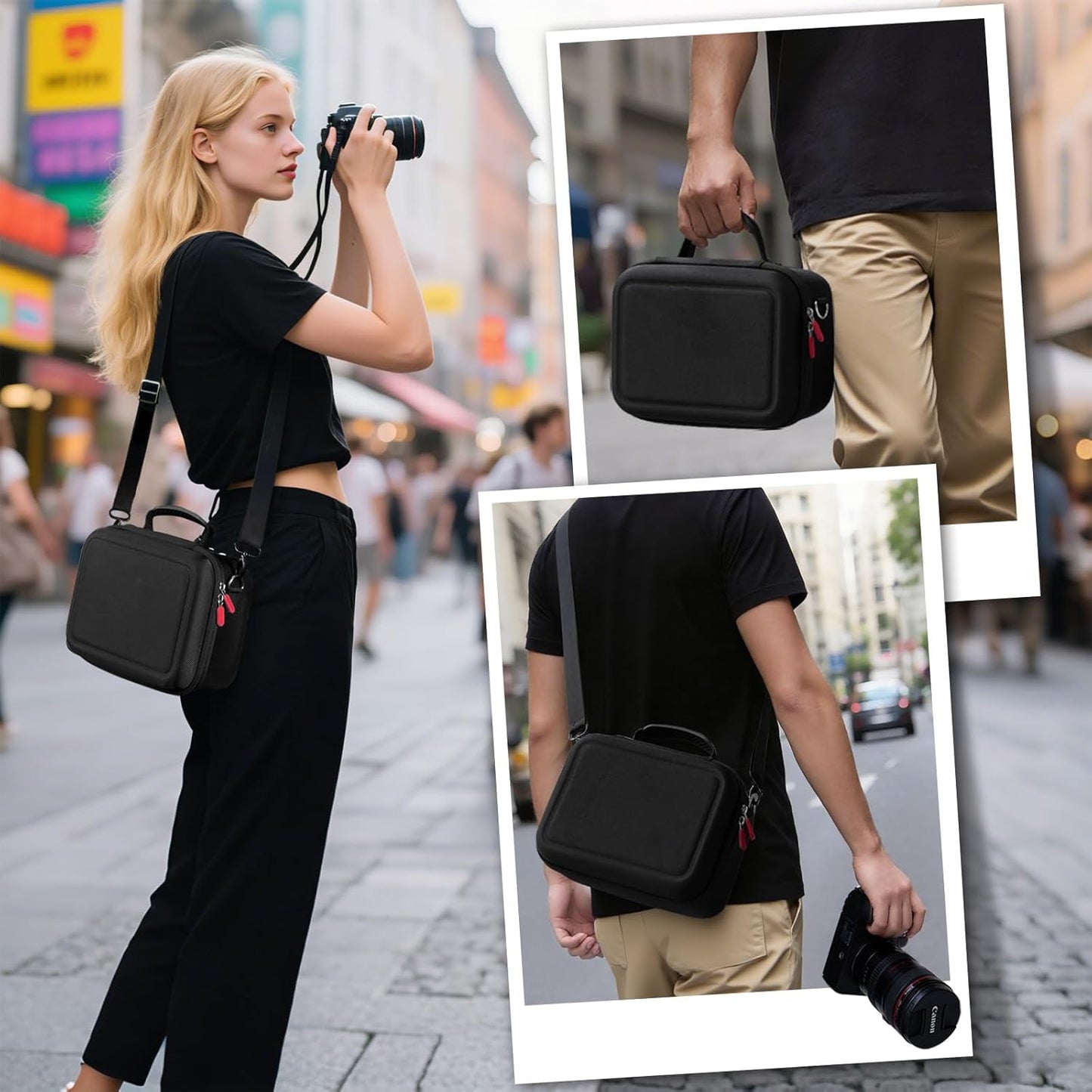 ProCase Camera Bag SLR Case for DSLR Mirrorless Camera Storage Soft Padded Digital Camera Case Travel Bag with Shoulder Strap Divider for Accessories - Black