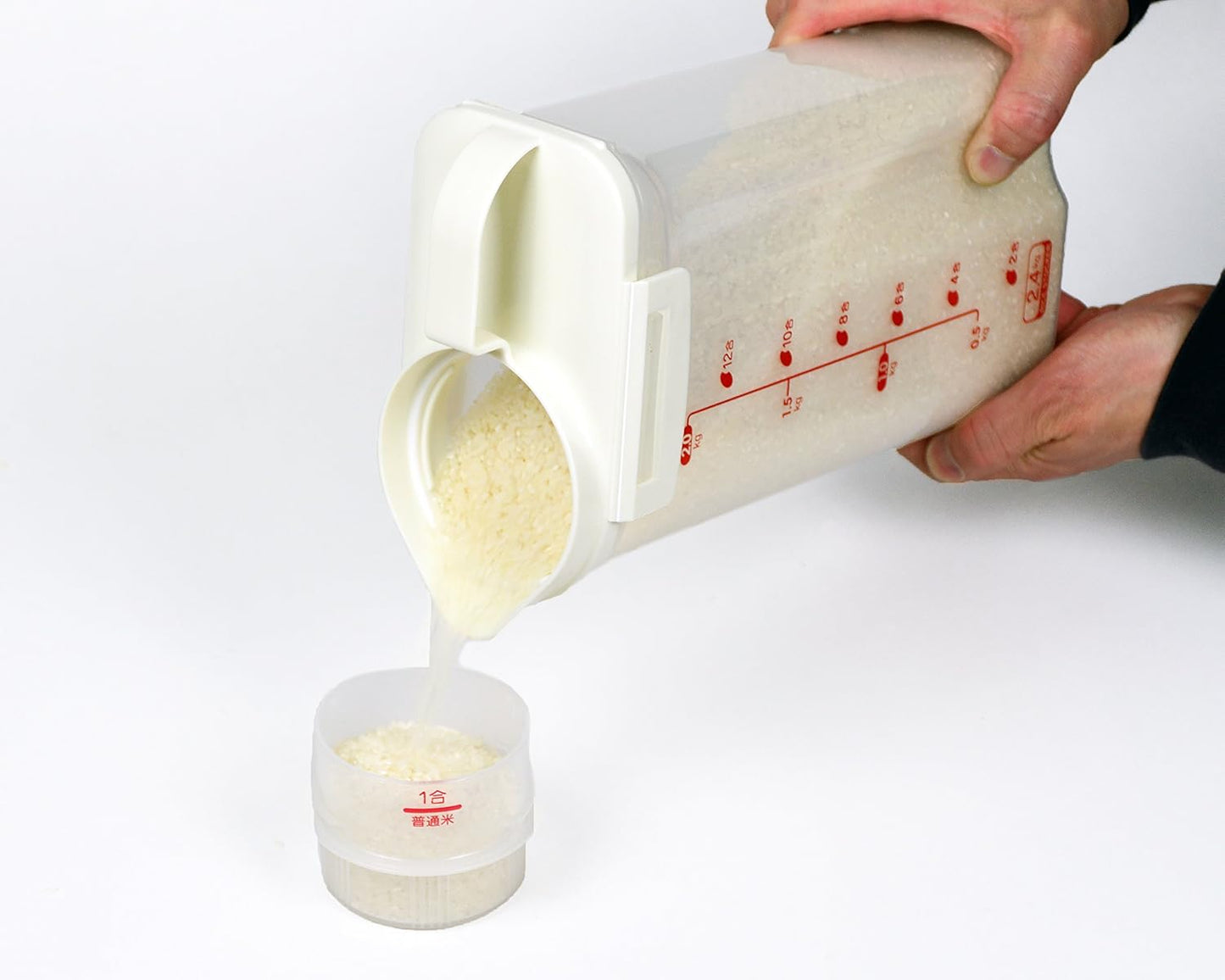 Pearl Metal HB-3898 Sealed Rice Bottle, Made in Japan, For 5.2 lbs (2.4 kg), White, Width 7.3 inches (185 cm), Depth 4.3 inches (110 cm), Height 11.6 inches (295 mm), Refrigerator, Handy Rice, Stocker