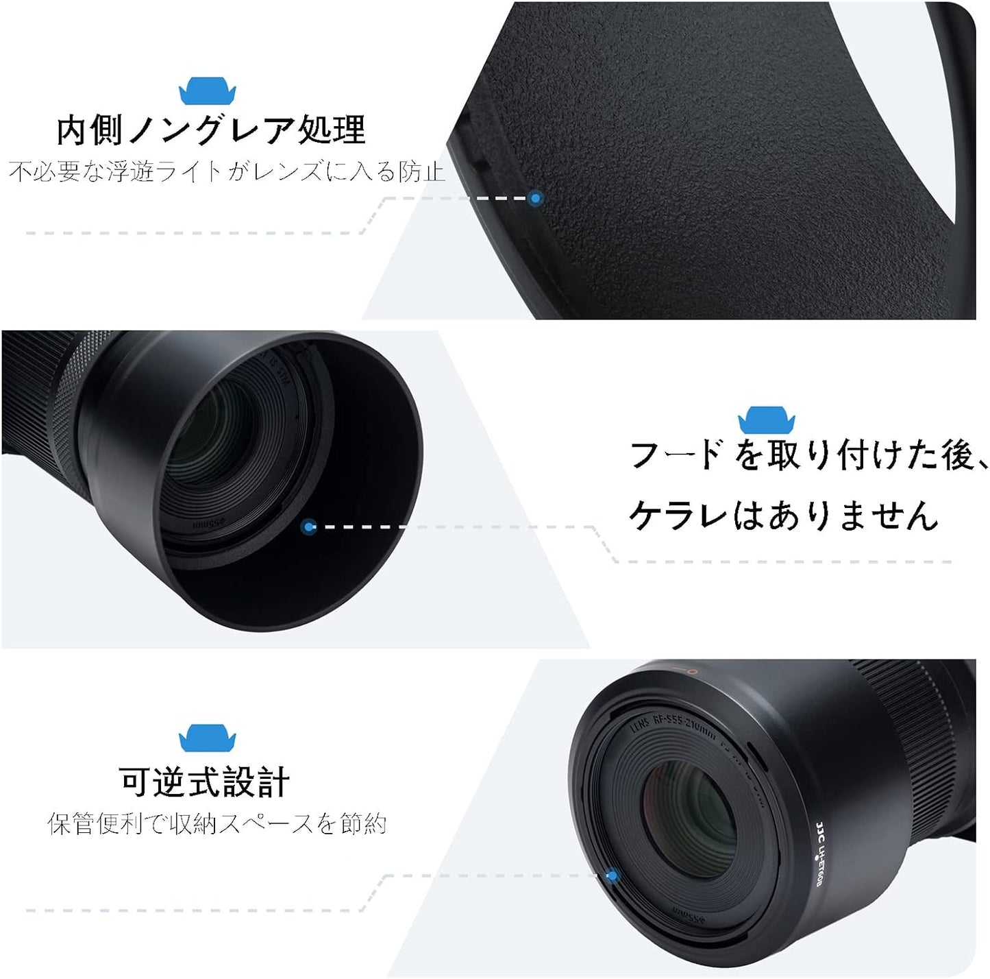 JJC ET-60B Reversible Lens Hood for Canon ET-60B Compatible RF-S 55-210mm F5-7.1 IS STM Lens Compatible with Canon EOS R50 Telephoto Zoom Lens