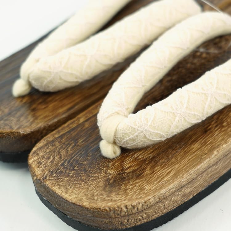 Kimono Misaku Women's Clogs sig11 Paulownia Women's Yukata Festival Lace Yellow Yellow Cream Off White Ribbon