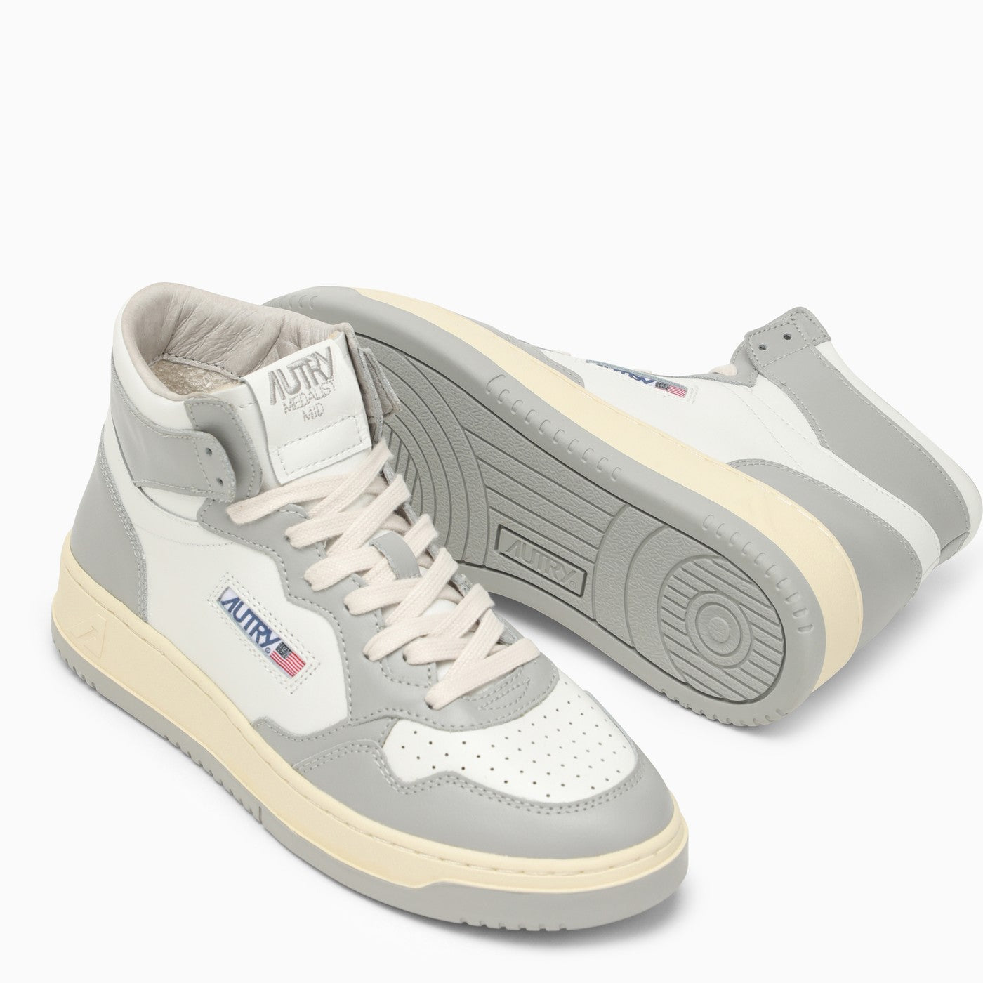Autry ホワイト/ライトグレーの革のオートリーメダリストミッドスニーカー - Image 5
