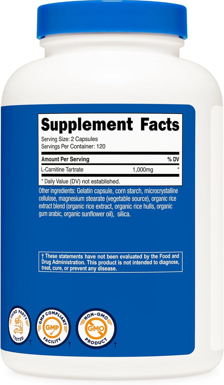 Nutricost L-Carnitine 1000mg, 240 Capsules, Non-GMO, Gluten Free