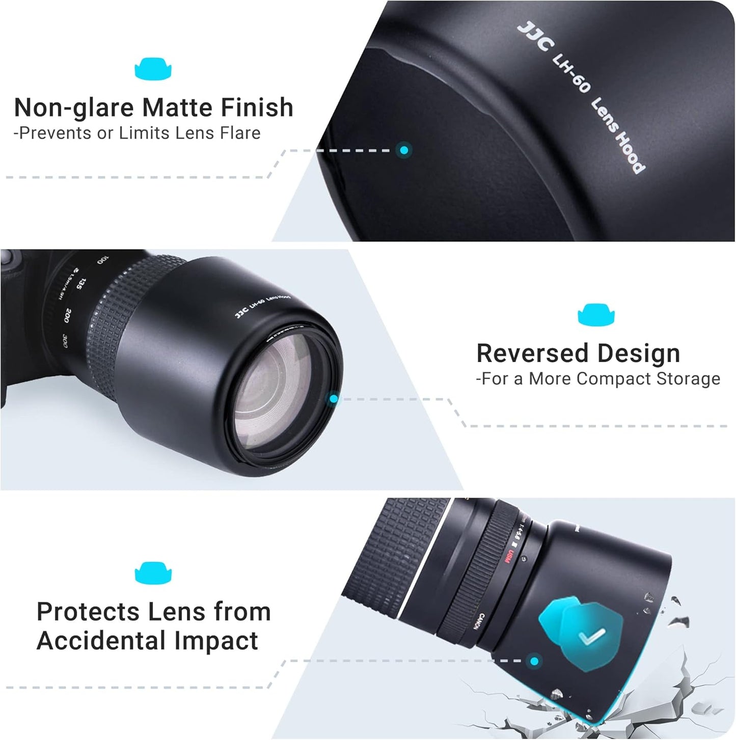 JJC Compatible Canon ET-60 Lens Hood for Canon EF 75-300mm f/4-5.6 III USM/EF-S 55-250mm f/4-5.6 IS II Lens Ф58mm Protective Filter and Lens Cap