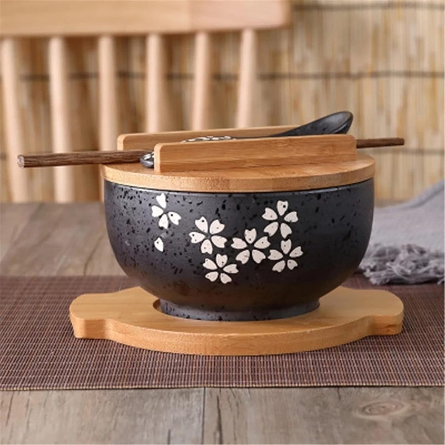 Tableware Udon Soba Noodle Bowl Instant Noodle Tableware Dining Room Tableware Salad Ceramic Bowl Restaurant Ramen Commercial Use (Color: Black, Size: One Size)