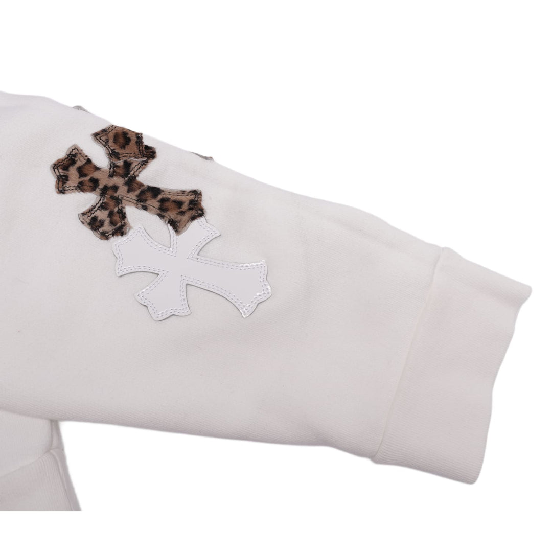 CHROME HEARTS 'CHEETAH CROSS PATCH' WHITE CREWNECK