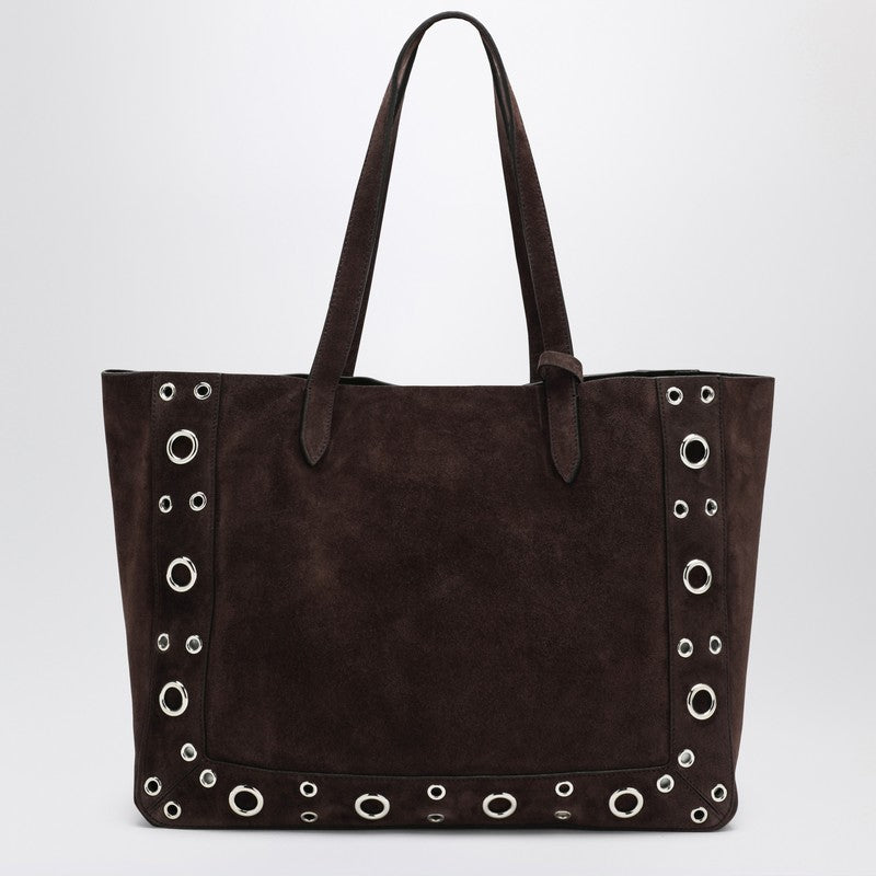 Valentino ダークブラウンスエードのバレンティーノガラバニミディアムネルコートトート - Image 5