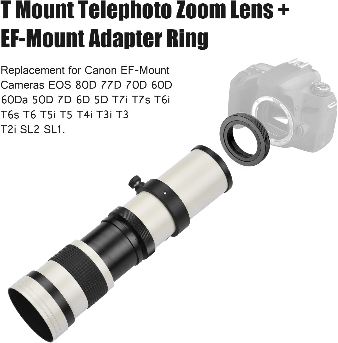 keppy Camera MF Super Telephoto Zoom Lens F/8.3-16 420-800mm T-Mount with Adapter Ring Universal 1/4 Thread Replacement for Canon EF Mount Camera EOS 80D 77D 70D 60D 60D 60Da 50D 7D 6D 5D T7i T7s T6s