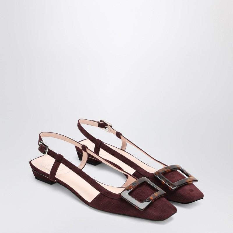 Roger Roger Vivier Belle Vivier Bordeaux Suede Slingbackフラット - Image 5