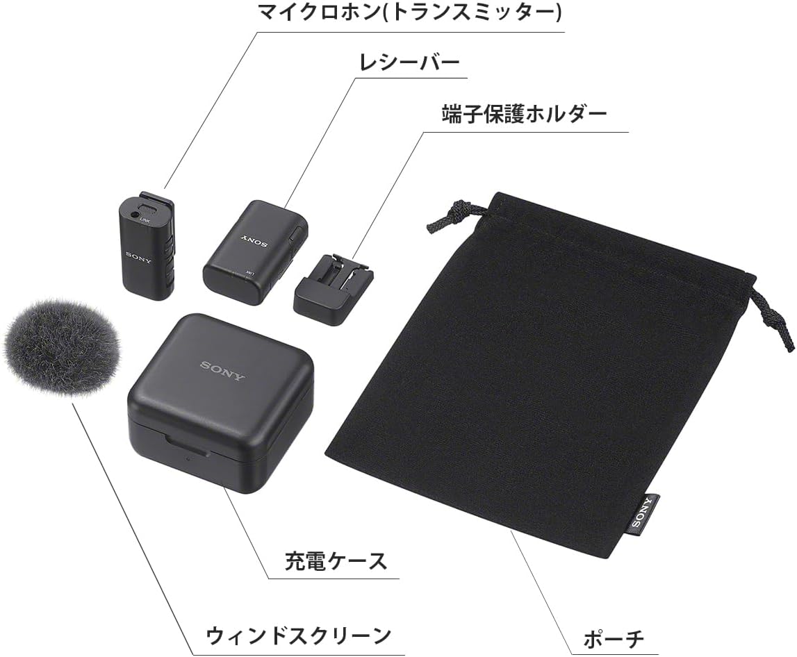 Sony ECM-W3S Camera Microphone, Wireless Microphone (Microphone x 1 + Receiver + Charging Case), Indoor and Outdoor Vlog, Live Streaming, Video Interviews, Voice Recording, Podcasts, Windscreen