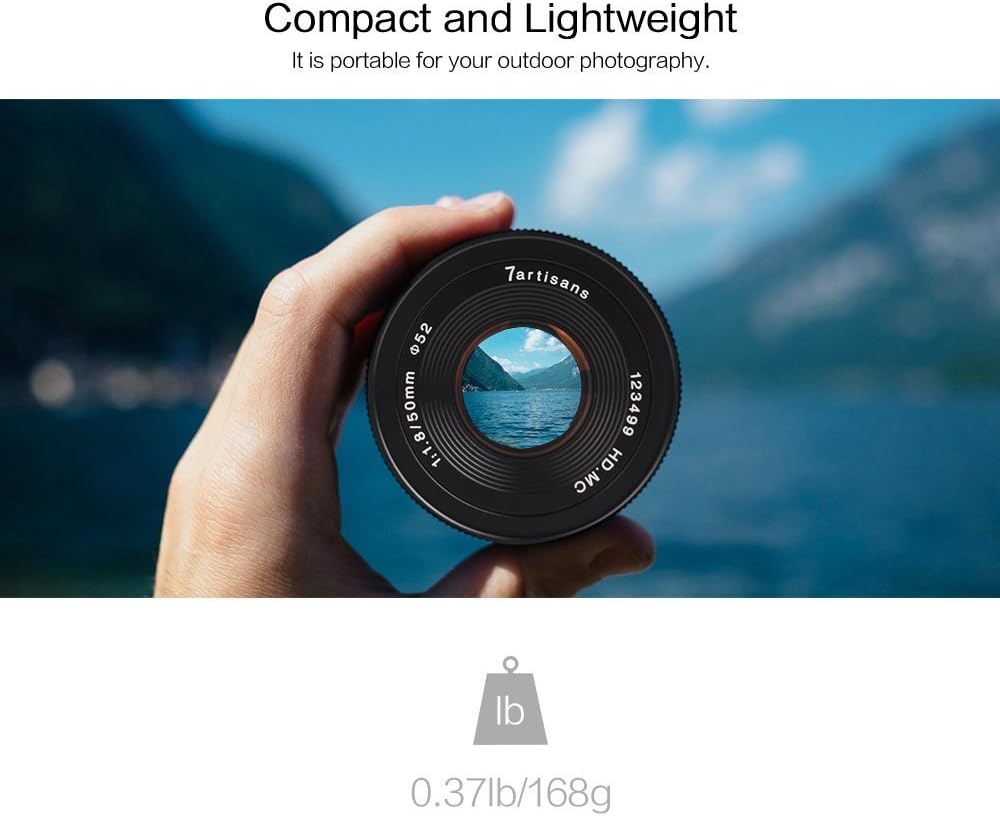 7artisans 50mm F1.8 APS-C Manual Focus Lens for Compact Mirrorless Cameras for Canon M1 M2 M3 M5 M6 M10 EOS-M Mount Black