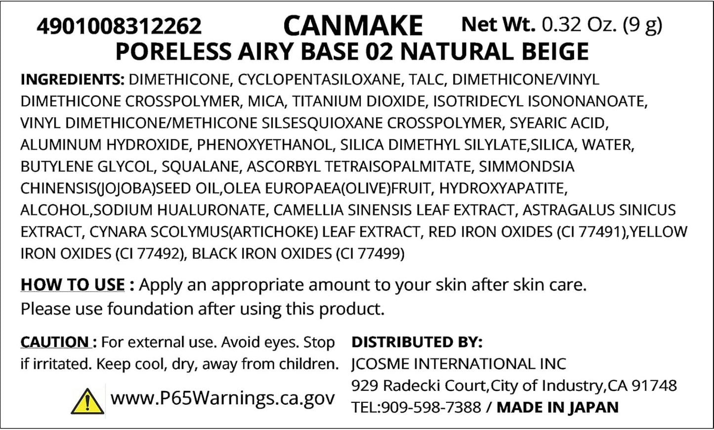 Canmake Poreless Airy Base 02 Makeup Base Natural Beige Jar 9g (x1)