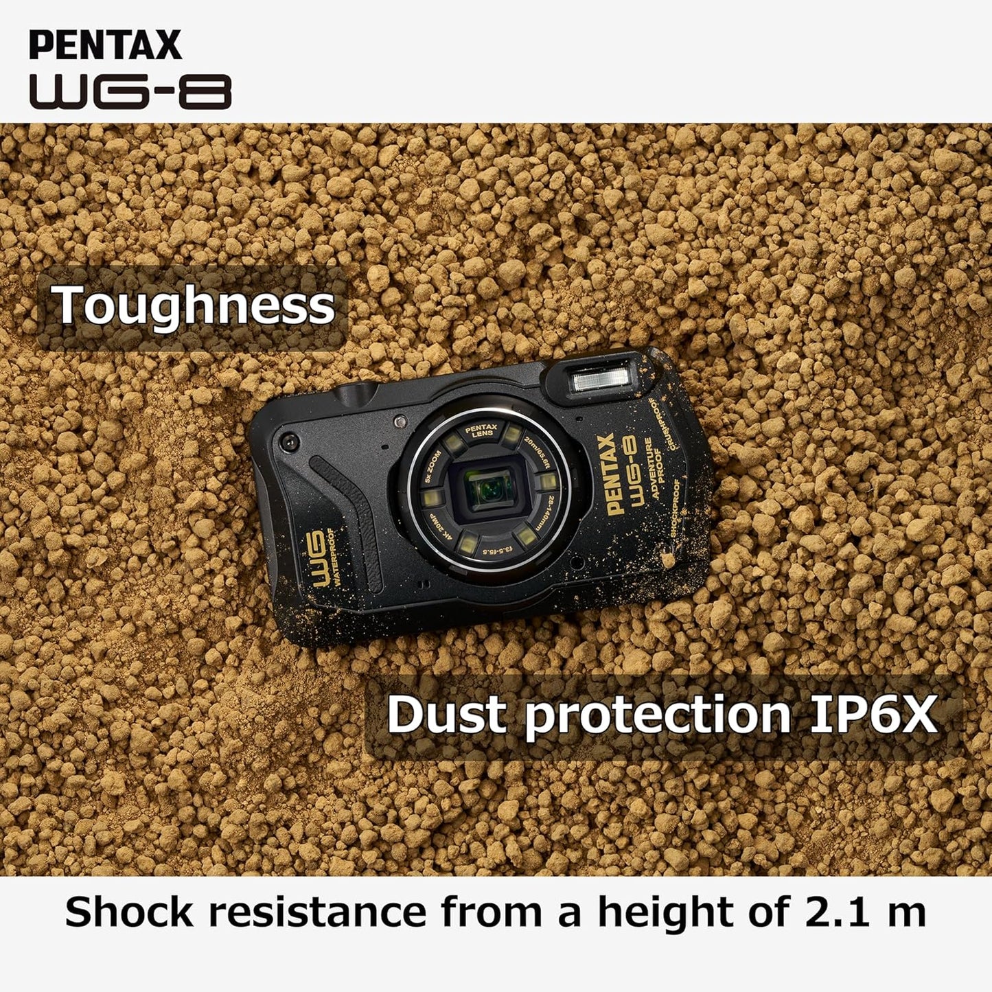 PENTAX WG-8 Black All-Weather Adventure Camera with Waterproof, Dustproof, Shockproof, Multi-Application Ring Light, Macro Shooting and Webcam Function