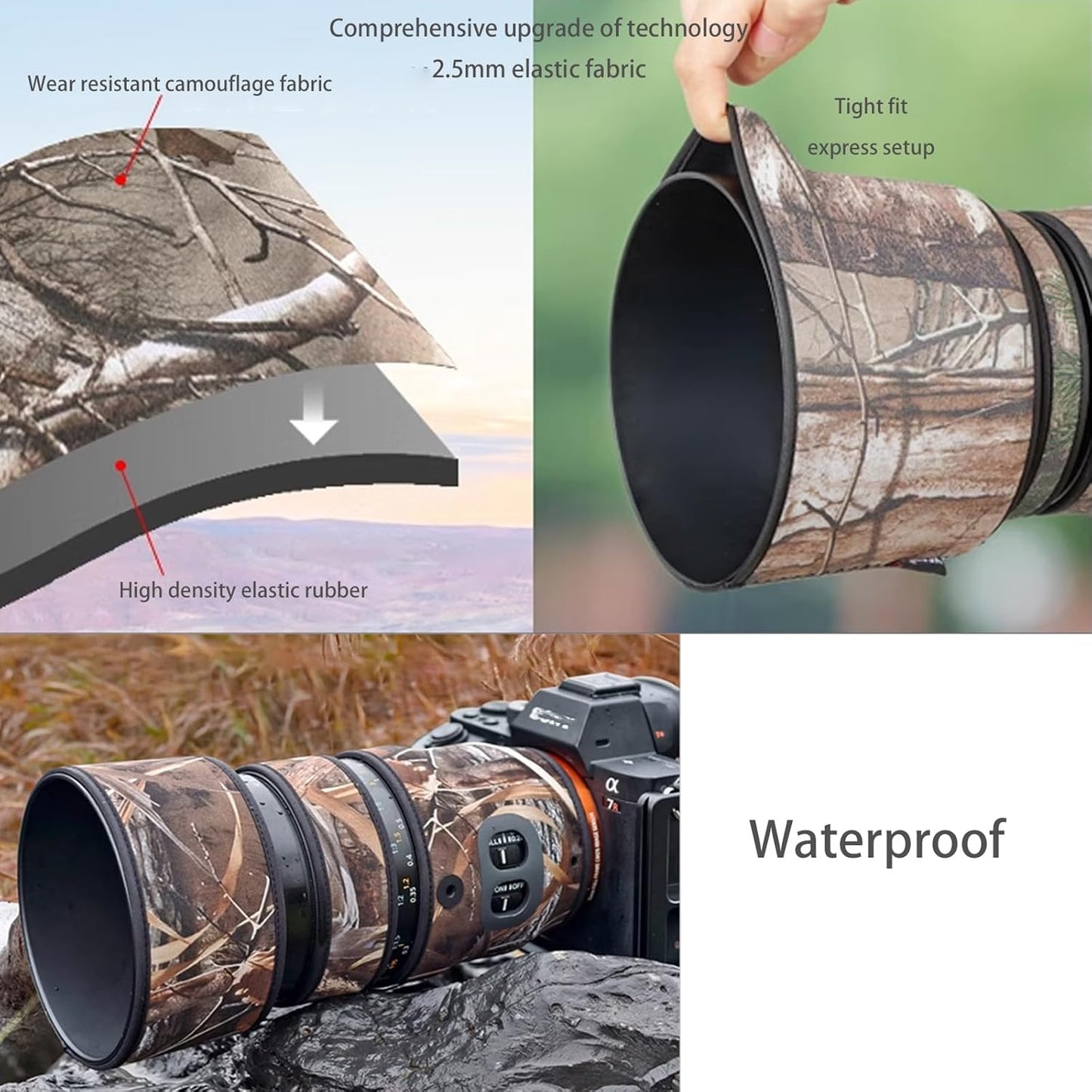COMEOXO Canon Lens Cover Waterproof Material Lens Protective Cover for Canon RF 200-800mm F6.3-9 IS USM Telephoto Lens Coated Nikon Lens Camouflage Protective Cover Elastic Structure Fabric Protective