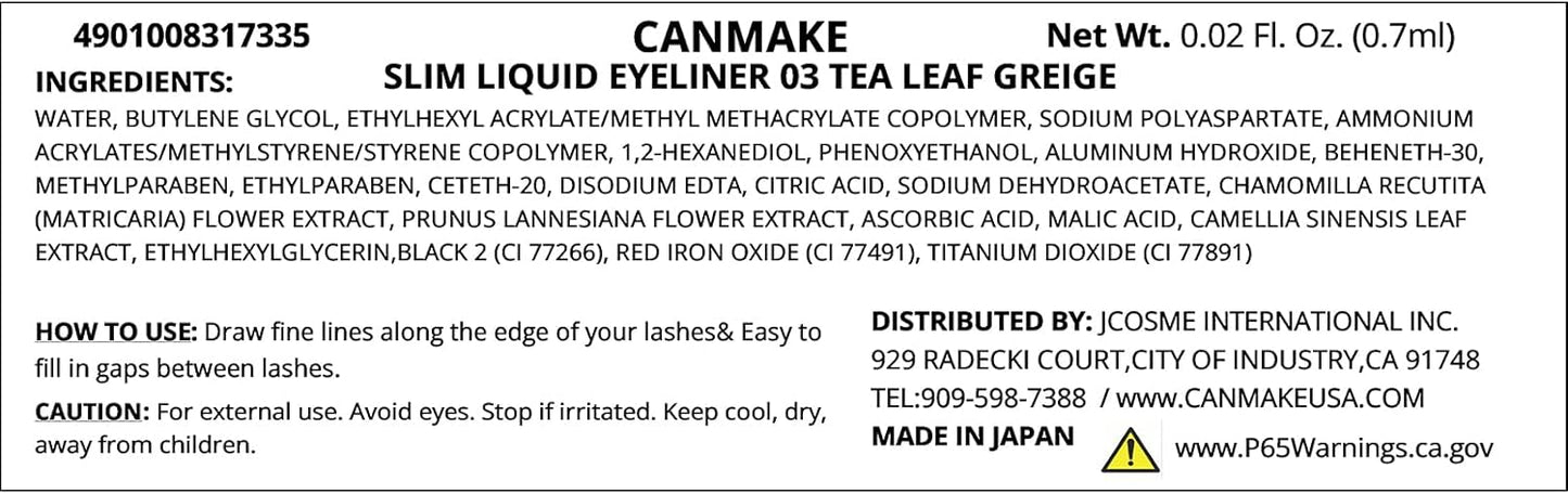 Canmake Slim Liquid Eyeliner 03 Chabagurege Eyeliner Ultra Fine Brush Waterproof Essence Formulated Gurege