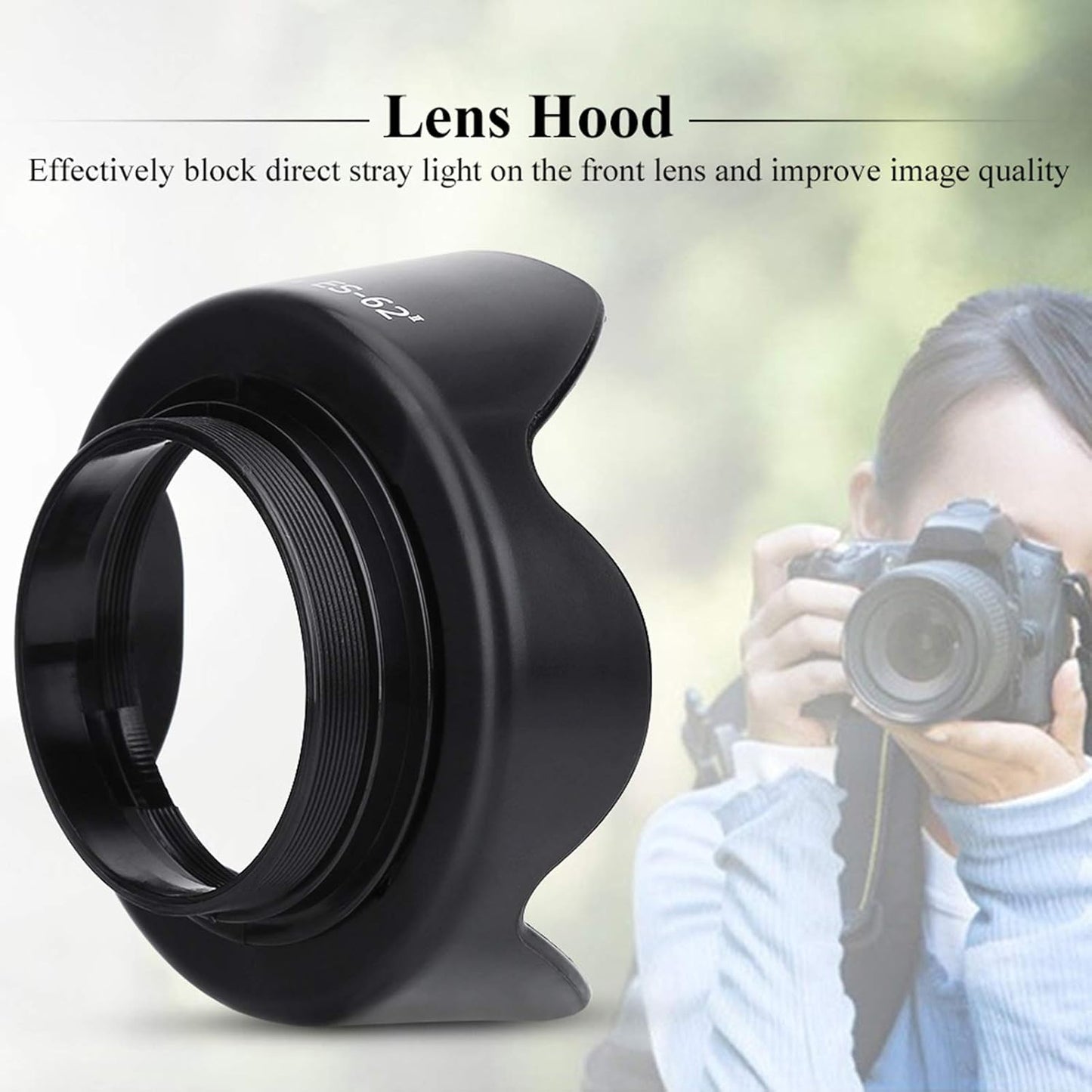 ES-62II Camera DSLR Lens Hood for Canon 50mm f/1.8 II with Lens Cap, for Nikon 50mm 1.8D Lens, Nikon 50mm 1.4D Lens