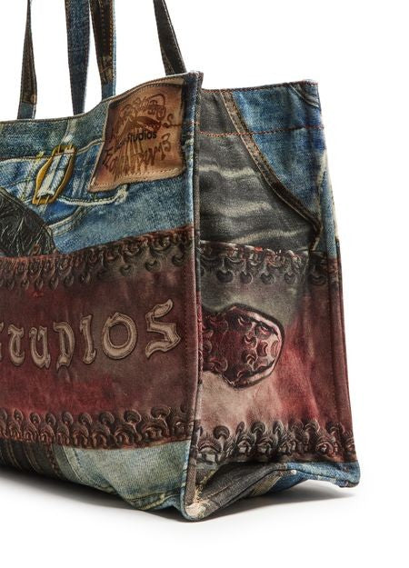 ACNE Trompe-l'oeil print denim effect tote bag - Image 6