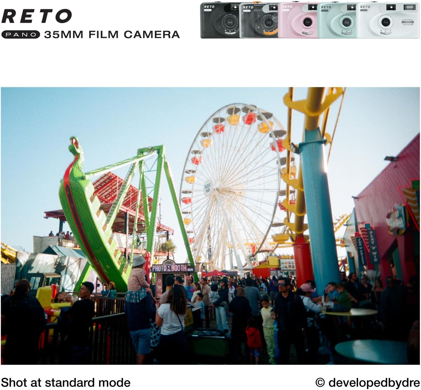 RETO PANO 35mm Film Camera - 22mm Wide Angle Lens, Panorama, Easy Switch, Cinematic Mode, Lens Cover, Built-in Flash, Reusable (Film and AAA Batteries Not Included) (Sheer White)