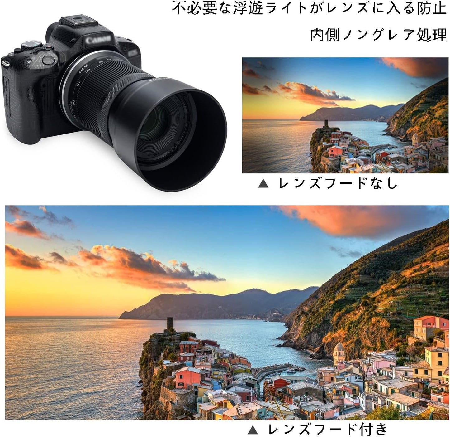 JJC ET-60B Reversible Lens Hood for Canon ET-60B Compatible RF-S 55-210mm F5-7.1 IS STM Lens Compatible with Canon EOS R50 Telephoto Zoom Lens