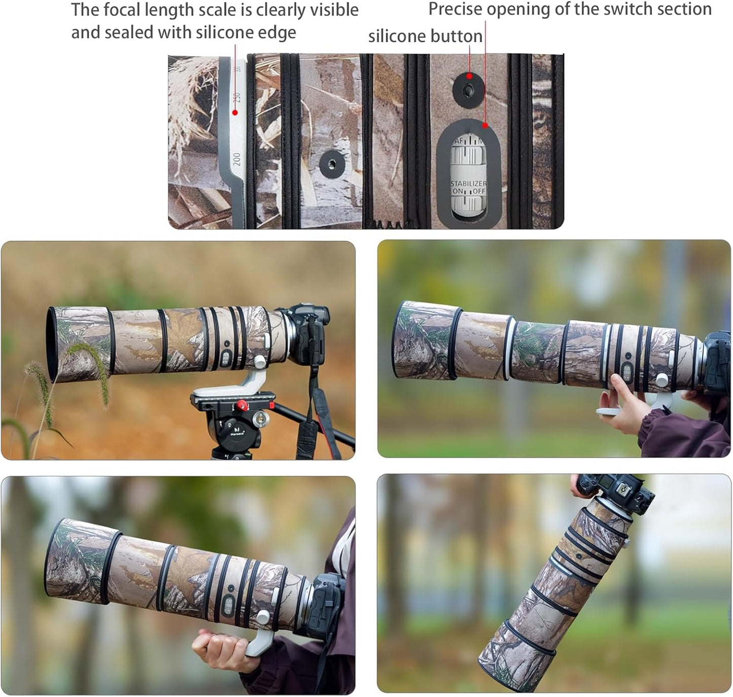 COMEOXO Canon Lens Cover Waterproof Material Lens Protective Cover for Canon RF 200-800mm F6.3-9 IS USM Telephoto Lens Coated Nikon Lens Camouflage Protective Cover Elastic Structure Fabric Protective