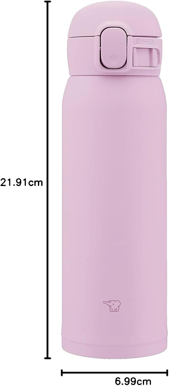 Zojirushi 480ml Water Bottle 【Easy-to-Use Classic Mug】 Easy to Clean, Seamless Lid, Only 3 Parts to Wash, Lightweight & Compact, Keeps Cold & Hot, One-Touch Mug, Orchid SM-WS48-VM