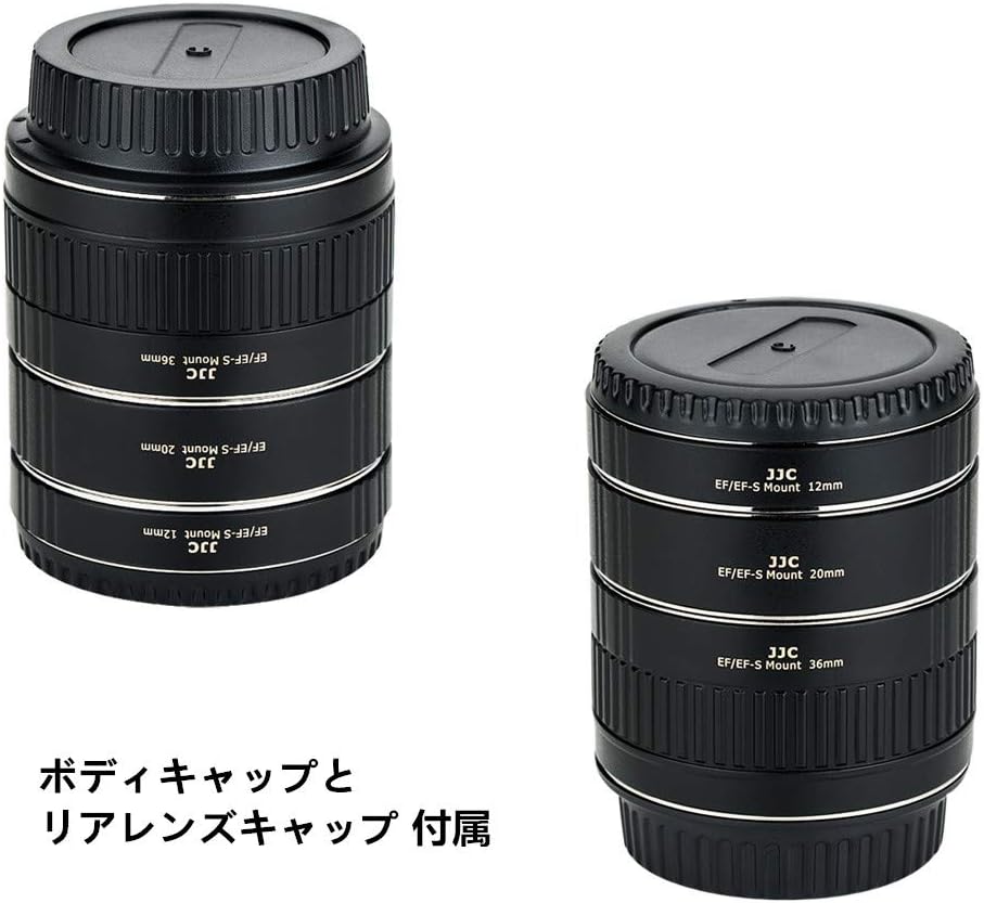 JJC Close-up Ring Digital Closeup Ring Set for Canon EF/EF-S Mount for EOS 90D 80D 5D IV III II 6D II 5DS 5DR 1DX III II Kiss X10i X10 X9 X9i x8i X70 12mm+20mm+36mm Set with Body Cap and Rear Lens Cap