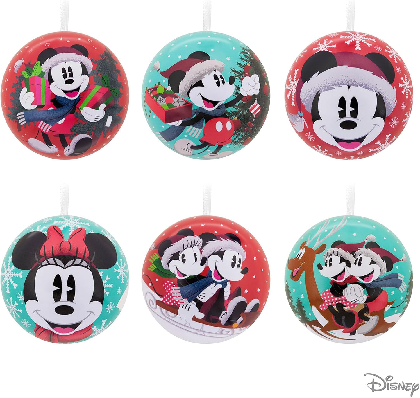 Adornos de Navidad de Hallmark Disney Mickey Mouse y Minnie Mouse, Bola de Lata, Juego de 12