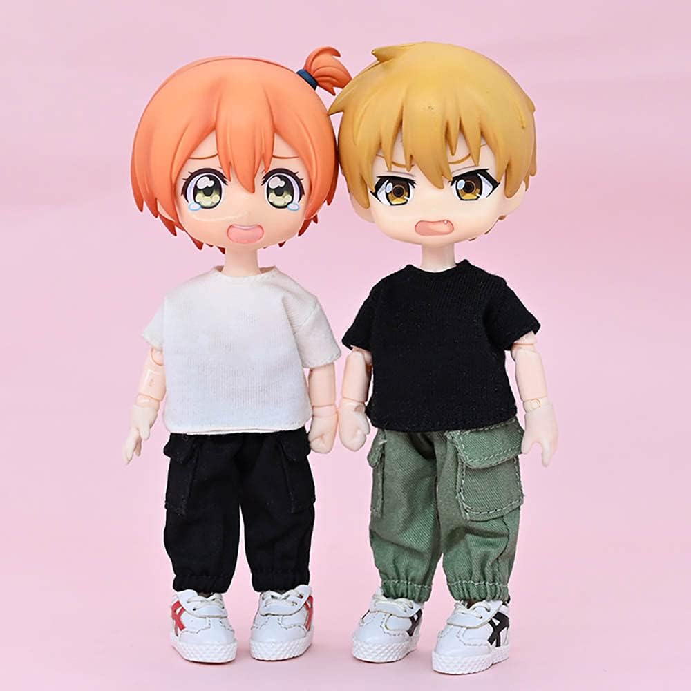 niannyyhouse OB11 Size Obitsu Doll for 4.3 inches (11 cm) Body, T-shirt + Pants, Set of 2, Plain T-shirt, Doll Clothing, Overalls, 1/12bjd Doll Clothes (White+Black)