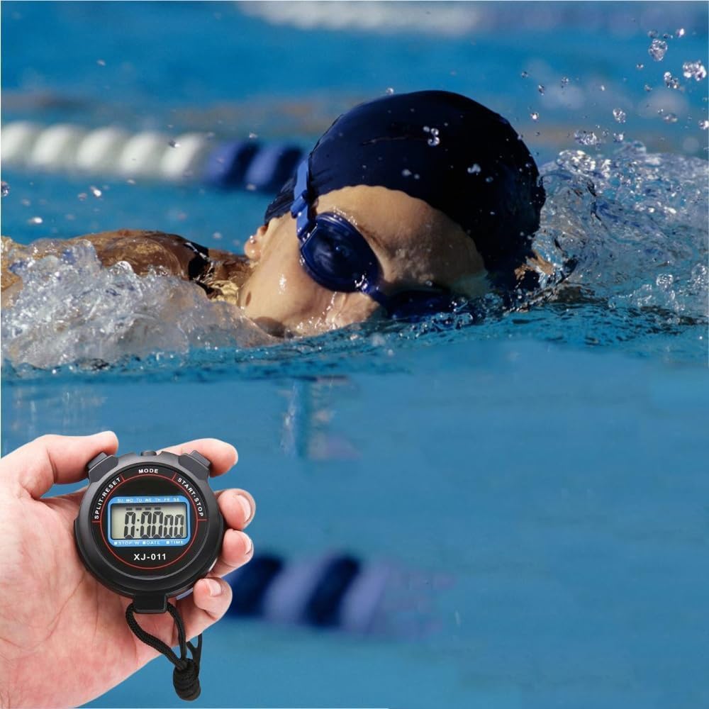 Phyxiul Stopwatch Sports Large Split Screen Timer Alarm Clock Intermittent Training Timer Outdoor Divide Stopwatch Countdown Waterproof Rainproof Type Countdown Timer with Strap