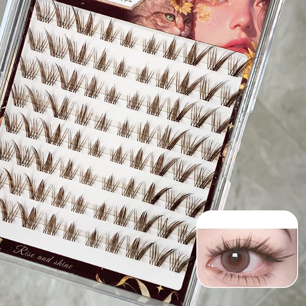 Brown No Glue Fox Eye Effect Fluffy Eyelashes Self Adhesive Reusable Thick Wings Extension Daily Use 9-13mm (Style 2)