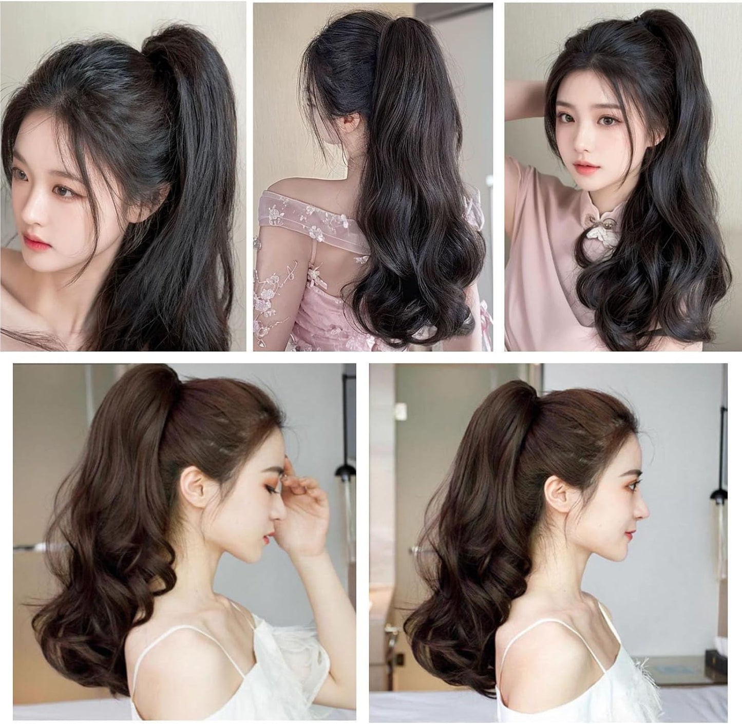 ポニーテールウィッグ つけ毛 ウィッグ 巻き髪 55cm ポニーテール クリップ ポニーテールエクステ 人工毛 付け髪 ロング エクステ ウェーブ 付け毛 レディース ファクション 小物 日常 デート ライ 簡単装着 舞台用 学園祭仮装 (ブラックブラウン)