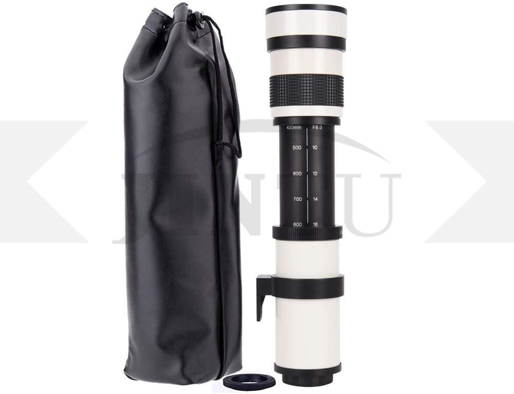 JINTU 420-1600mm f/8.3 HD Manual Telephoto Lens NEX E-mount a7r a7s a7 a6500 a6300 a6000 a5100 a5000 a3000 NEX-7 NEX-6 NEX-5T NEX-5N NEX-5R 3N Digital Mirrorless Camera White