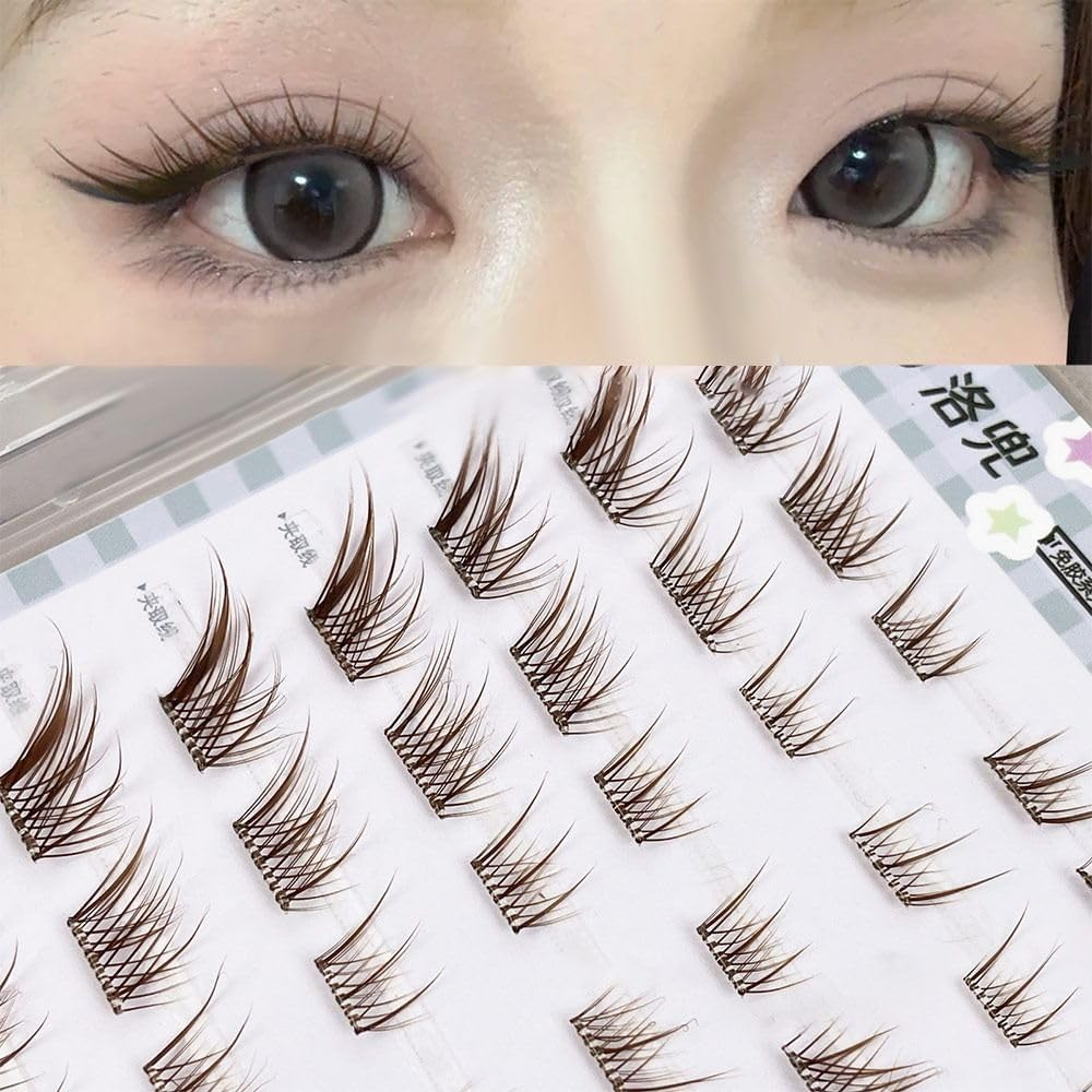 3D Cat Eye Soft Brown False Eyelashes Natural Cartoon Fox Cluster DIY Eyelash Extensions Whispy C Curl Clear Band Eyelash Extensions Individual Eyelashes
