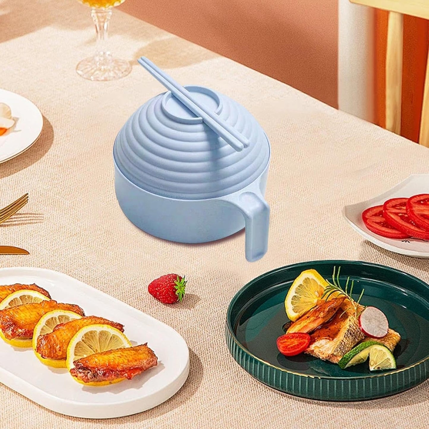 Jiimhte ラーメン丼クッカーセット、ラーメン丼セット,ラーメン丼セットヌードルインスタントクッカーボウルセット - ラーメン、フォー、うどん、そば、スープ麺、アジア料理用のハンドルと蓋付きのポータブルラーメンボウル